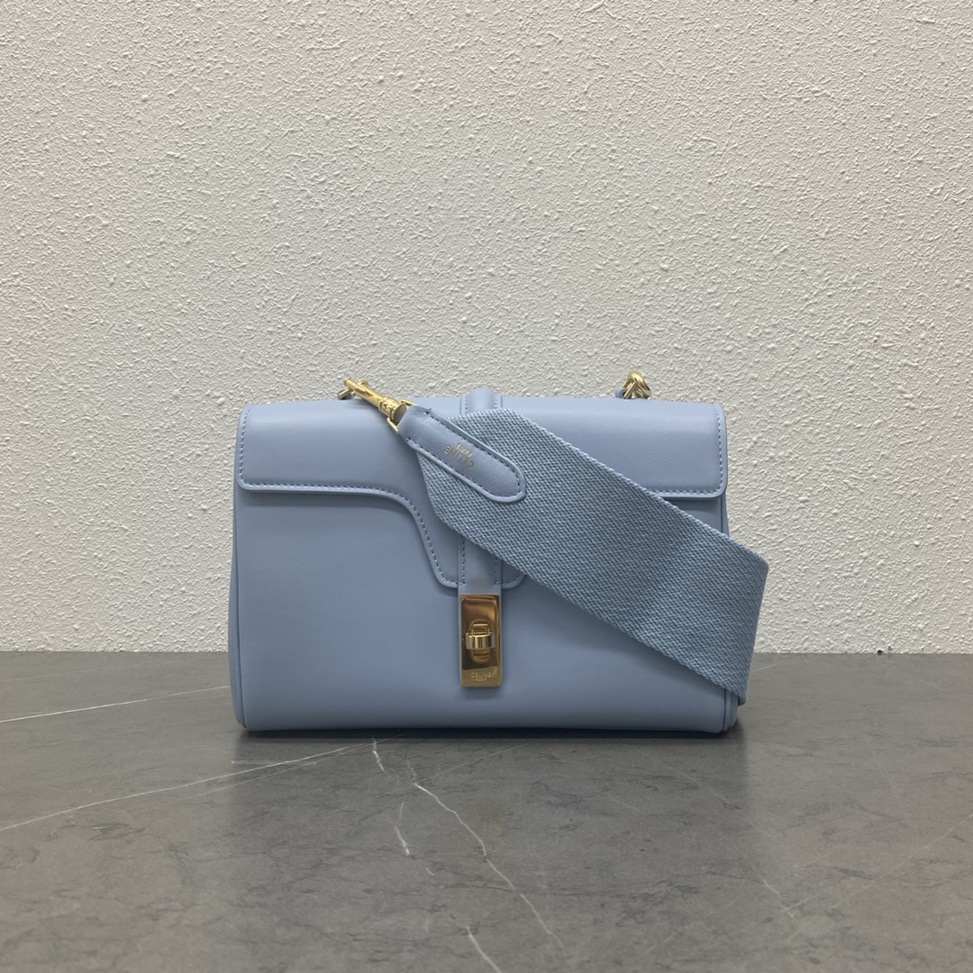 Celine Teen Soft 16 Smooth Calfskin Shoulder Bag Light Blue 196853